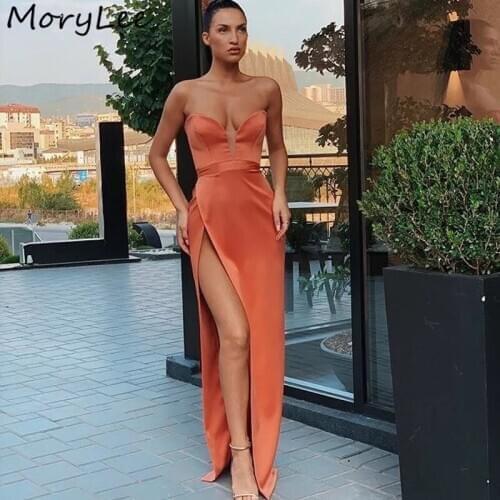 Long Evening Dresses Sweetheart Sleeveless Mermaid Side Slit Zipper Satin Pleated Evening Dresses vestidos de fiesta de noche