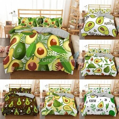 Home Textile Beddding Set Avocado Green Fruit Style Print Bed Duvet Cover Set And Pillowcase Bed Set Single Queen Twin Full Size