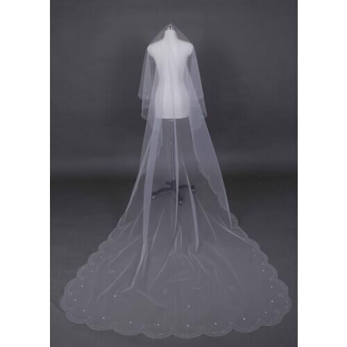 1 floor Cathedral bride veil bead embroidered edge veil a drop wedding veil