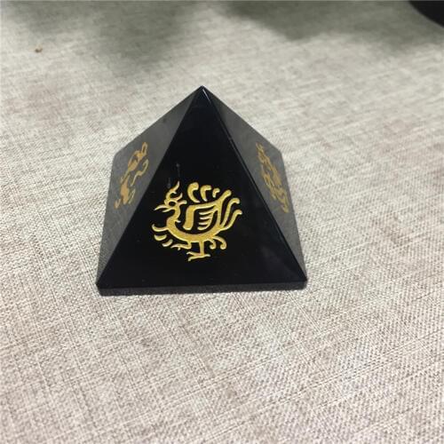 Fengshui black obsidian pyramid Four god beast guardian tower for home decoration wholesale