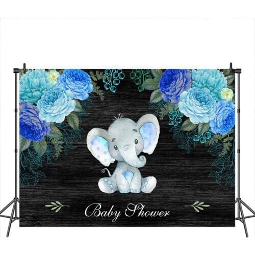 Baby Shower Photography Backdorps Wood Florals Baby Elephant Background Birthday Party Newborn Custom Photo booth Props