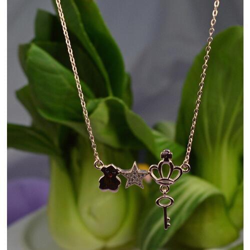 Guarantee Plain 925 Sterling Silver, Cubic Necklace, key, moon, star 3.5 g, NE3352