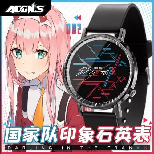 HOT Anime DARLING in the FRANXX Zero Two 02 Cosplay Couple Watches Black Guartz Wrist Watch Fashion Student Xmas Birthday Gift