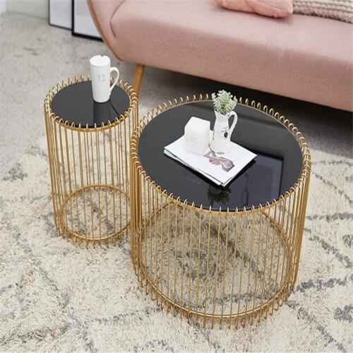 Nordic coffee table black tempered glass round living room creative luxury rose golden iron side table small large size