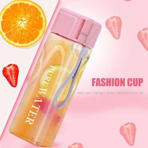Square Water Cup Transparent Plastic Water Bottles Simple Creative Frosted Water Bottle With Portable Rope Travel Tea Juice Cup