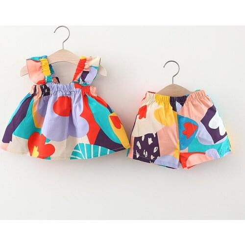 Summer newborn baby girl clothes 1 year babies birthday sets for toddler girls baby clothing outfit sets sling top + shorts suit