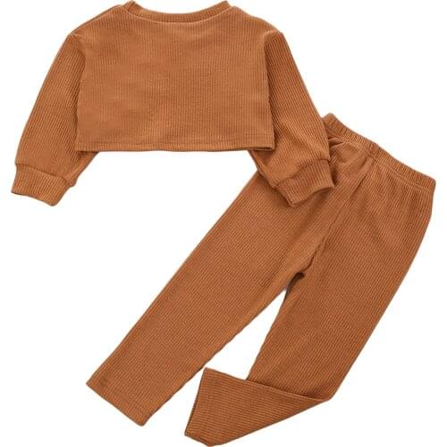 Ma&Baby 3-6Y Kids Children Girls Clothes Set Autumn Spring Knitted Outfits Long Sleeve Crop Tops Pants Sets Clothing DD43