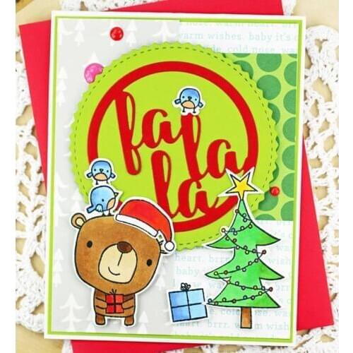 English Words Fa la la Circle Metal Cutting Dies Silver Stencils For Scrapbooking Album Photo Paper Card DIY Crafts Decoration