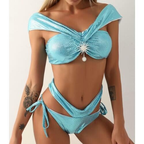 Fashion Bikini Women Diamond Decoration Bikini Set Push Up Swimsuit Beachwear Padded Swimwear traje de baño mujer