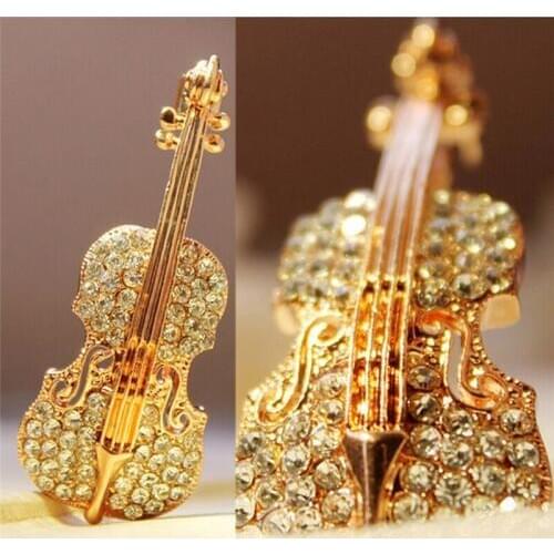 Fashion Pins wedding Accessories Love lapel pin Gold Plated Crystals Violin Scarf Brooches for Women Rhinestone Brooch