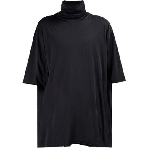 Mens new menswear high collar, rough edge, five-minute sleeves, loose, large size, short sleeves with short silhouette