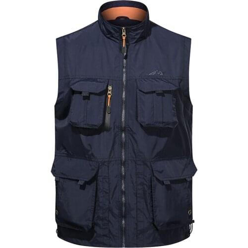 MAIDANGDI Mens Vest Coat Photographer Waistcoat Tool Many Pocket Mesh Work Sleeveless Fleece Warm Jacket Male Brand Quality 6XL