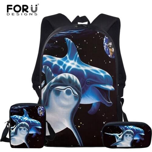 FORUDESIGNS Cute Ocean Dolphin Print School Bag Sets for Teen Boys Girls Unique Primary Elementary Children Schoolbag Bookbags