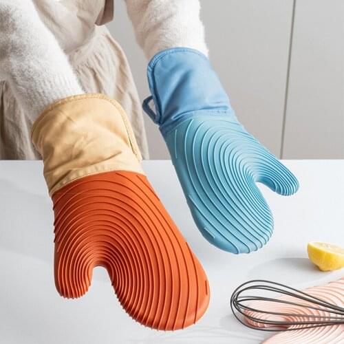 Non-Slip Silicone Kitchen Gloves Thickened Grill Gloves Heat Resistant Cooking Glove For Barbecue Grilling Microwave Oven Mitts