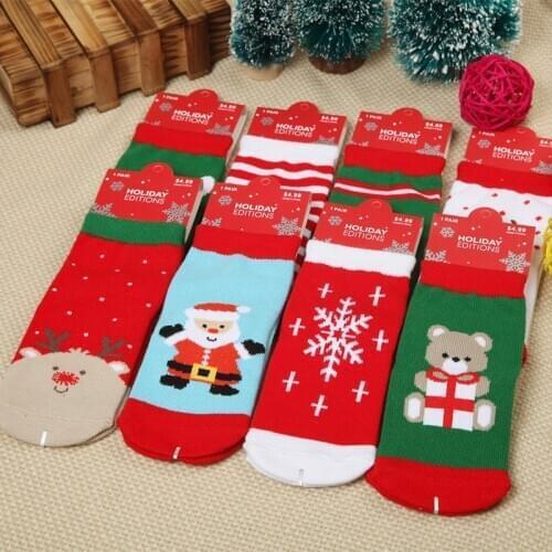 1pair Cotton Spring Winter Autumn Baby Boys Girls Kids Socks Children Striped Terry Snowflake Elk Santa Claus Christmas Socks