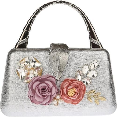 New women cute PU leather flower handbag ladies fashion small hand bags girls dinner dress clutch bags for party and wedding