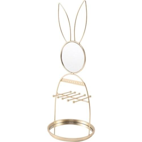 Jewelry Holder Display Rack Earring Stand with Ring Organizer Storage Tray Necklace Bracelet Stand with Makeup Mirror