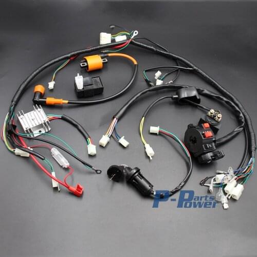 Full Wiring Harness Loom Solenoid Performance Ignition Coil Regulator CDI Spark Plug 150/200/250/300cc ATV Quad Bike