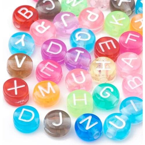 7mm Mixed Letters Transparent Acrylic Beads Colorful Alphabet Round Flat Beads for Bracelet Jewelry Making Bulk about 3700pcs