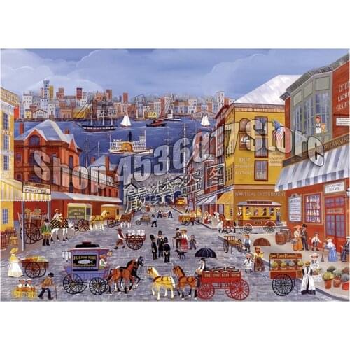 Market Days on Fulton St. Diamond Painting Cross Stitch Diamond Embroidery 5D Diy Diamond Mosaic Boats Full Rhinestones Gift Art