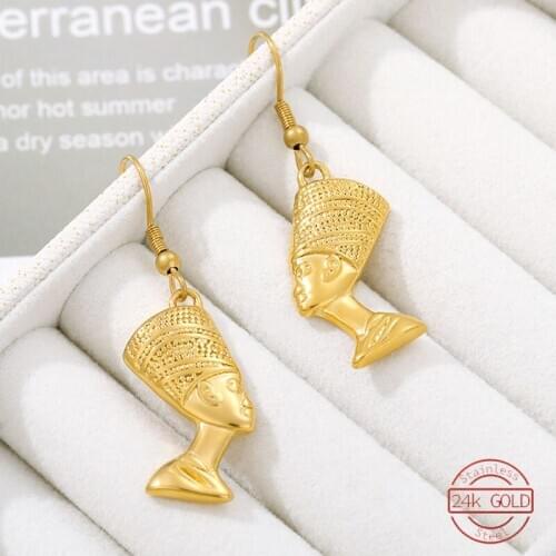 Egyptian Queen Nefertiti Earrings Stainless Steel Unique European Modern Female Dangle Earrings Charm Jewelry Gift For Wife