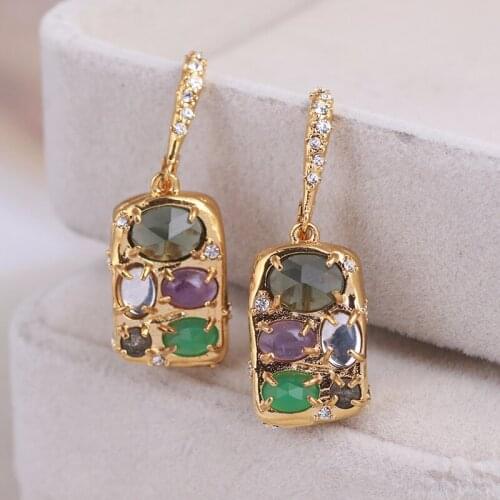 Diamond-Studded Gem Colored Gemstone Earrings Fashion Jewelry Accessories Romantic Elegant Charm Lady Feamle Party Ear Hook