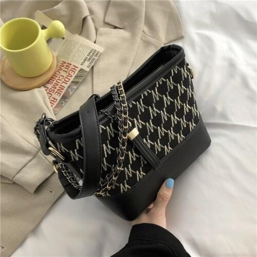 Burminsa Letter Embroidery Bucket Chain Crossbody Shoulder Bags For Women Designer Brand Luxury Black Ladies Purses And Handbags