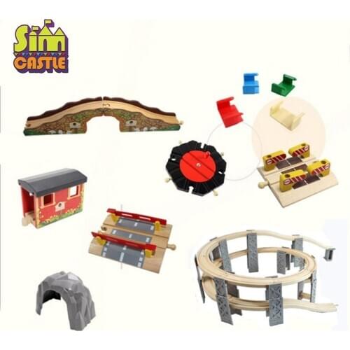 SIMCASTLE Beech Bridge Rail Track Accessories Fit for Brio Wooden Train Educational Boy Kids Toy Multiple Track Wood Block Toys