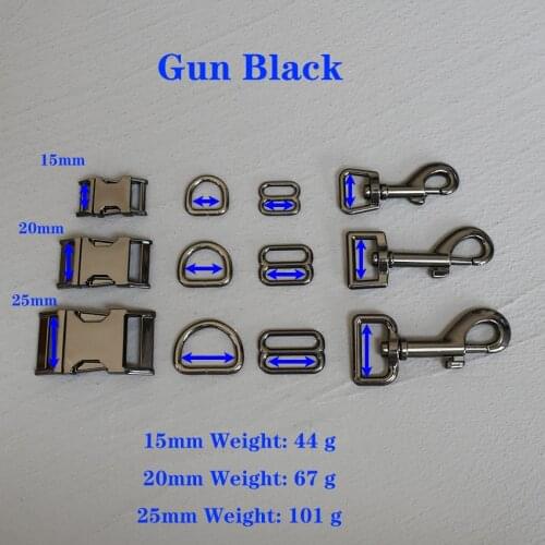 1 Set 15/20/25mm Gun Black Metal Straps Slider D Ring Release For Pet Dog Collar Paracord Sewing Accessory Strong Hardware