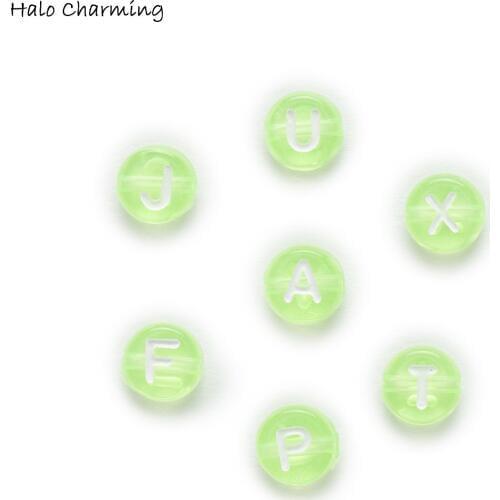 100 Piece Green Random Mixed Round Acrylic Spacer Alphabets Letter Beads Jewelry Making 7mm