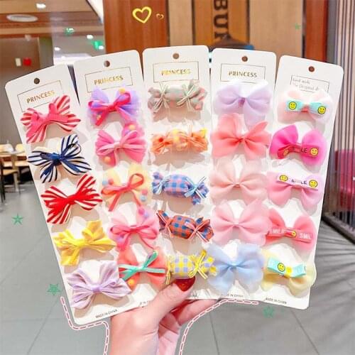 5PCS/Set New Girls Cute Colorful Chiffon Bow Candy Hairpins Kids Lovely Hair Clips Barrettes Headband Fashion Hair Accessories
