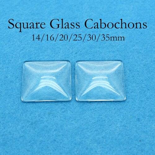 50 pcs- Square Glass Cabochon, 12/14/16/20/25/30/35mm Square Glass, Clear Glass Square, Crystal Clear Glass, Domed Glass Squares