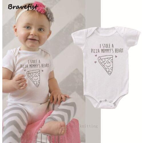 Pizza Letters Print Newborn Bodysuits Cotton Sunsuits 0-24Months Children Clothes Infant Outwear Short Sleeve Boys Girls Outfits