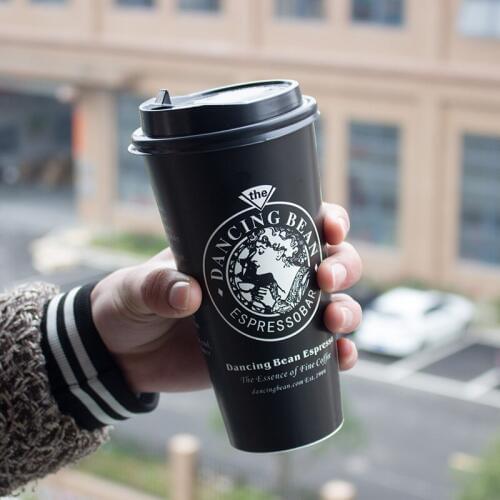 50pcs High quality black milk tea cold drink paper cups 300ml 500ml creative disposable coffee cup party favors cup with lid