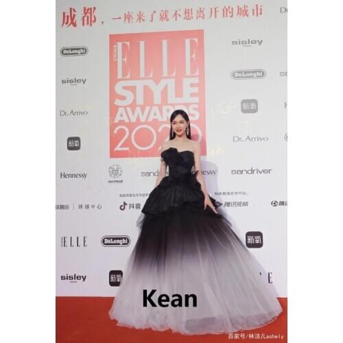 Strapless Black Evening Dress Illusion Vestidos De Festa Tulle Ball Gown Prom Dresses Tiered Party Evening Dress