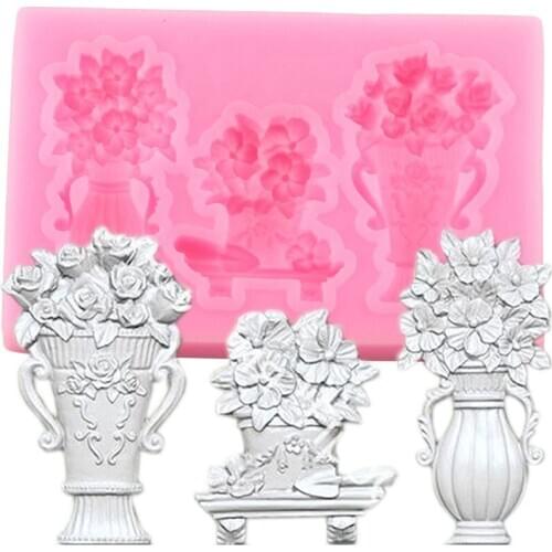 Flower Pot Silicone Mold Wedding Fondant Cake Decorating Tools Chocolate Gumpaste Mould Polymer Clay Candy Cake Baking Moulds