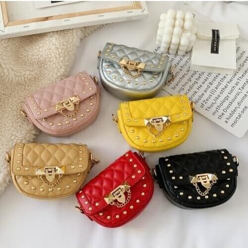 Children 2019 New Rivets Semicircle Small Square Bag Fashion Chain Shoulder Messenger Bags Kids Handbags Mini Wallet
