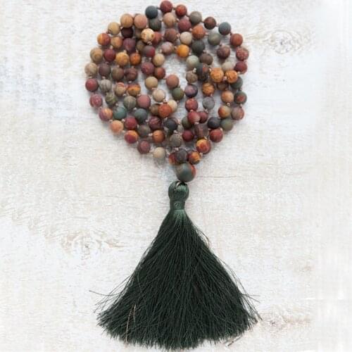 Long Tassel Necklaces For Women Men Picasso J-asper Mala Necklace 108 Mala Beads Knotted Necklace Boho Jewelry Gift For Men