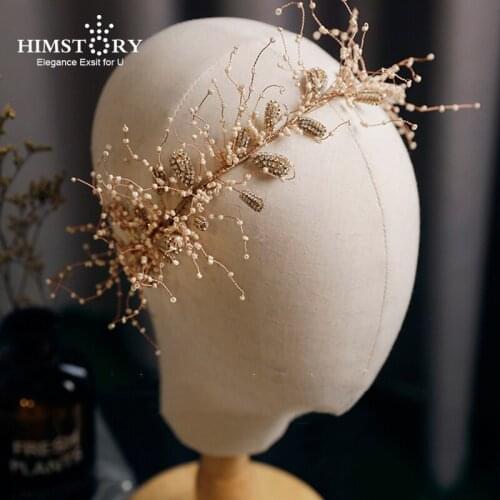 HIMSTORY Elegant Handmade LEaf Vine Brides Hairbands Crystal Soft Headbands Bridal Flower Hair Accessories Headpieces