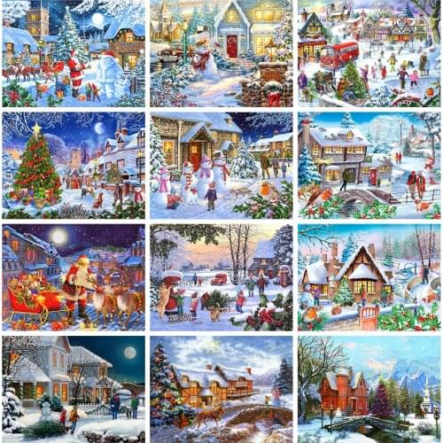 HUACAN DIY Diamond Painting 5d Christmas Santa Claus Full Square Diamond Embroidery Landscape Mosaic Decor Christmas Gift