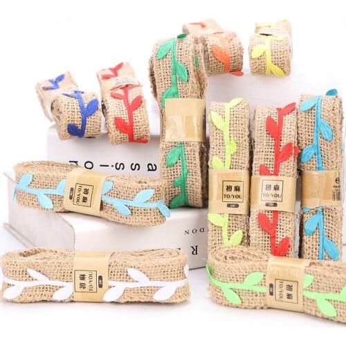 2m Colored Leaf Decorative Simulated Rattan Leaf Linen Ribbon DIY Crafts Gift Box Packaging Party Supplies Hessian Roll Jute