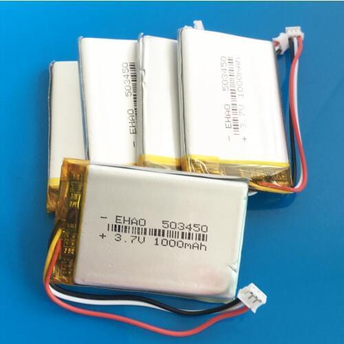 5pcs JST 1.5mm 3pin plug 3.7V 1000mAh Polymer Lithium Lipo Rechargeable battery 503450 for smart phone DVD mp3 Led Lamp camera