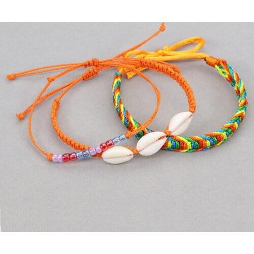 Meetvii New Shell Waterproof Wax String Bracelets Set Handmade Braided Rope Charms Boho Surfer Bracelets for Girl Women