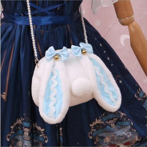 Kawaii Cute Lolitas Rabbit Bunny Shoulder Backpack Crossbody Bag Coin Purse Messenge Bags Plush Toys Girls Girlfriend Kids Gift