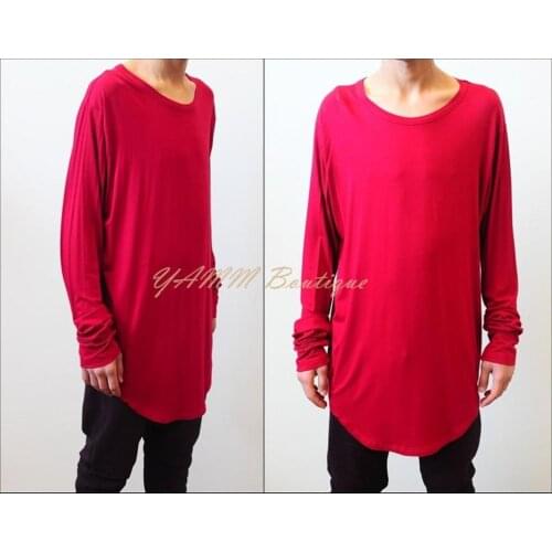 Mens Extended Essential Long Sleeve Drop Back Oval Hem Under T-shirt Tee -KANYEWST / elongated sleeves