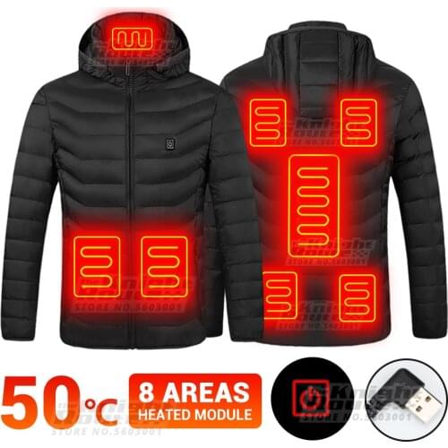 8 Area Men Winter Heated Jackets Hunting Clothing Ski Jacket Outerwear USB Electric Heated Vest Warm Hiking Motorcycle Jacket
