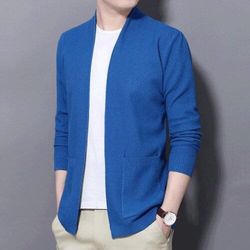 Men 2021 Spring Autumn Fashion Solid Color Sweater Coats Male V-neck Slim Knitted Overcoats Mens Warm Cardigan Jackets O154