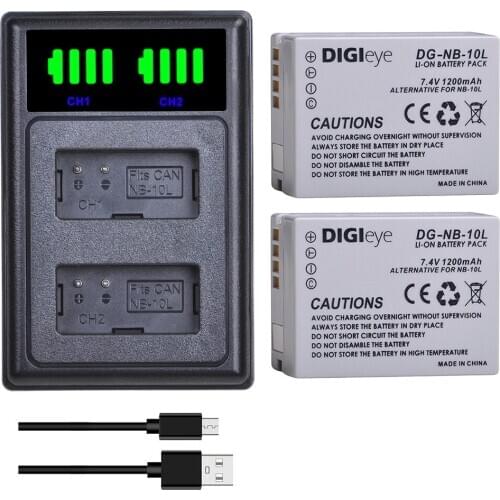 2x NB-10L NB10L NB 10L Battery + LED Dual USB Charger Type C for Canon PowerShot G1 X, G3 X, G15, G16, SX40 HS, SX50 HS, SX60 HS