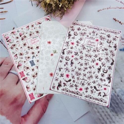 New Arrive Fashion Hot Selling 3D Dry Nail Stickers Cherry Flowers Fingernail Decals Women Girls Manicure Art Beauty Care Gifts