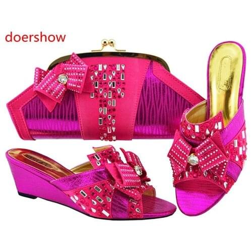 Doershow charming African Women Matching Italian Design Shoe and Bag Set for Wedding Italian Shoes with Matching Bag set!SH1-13